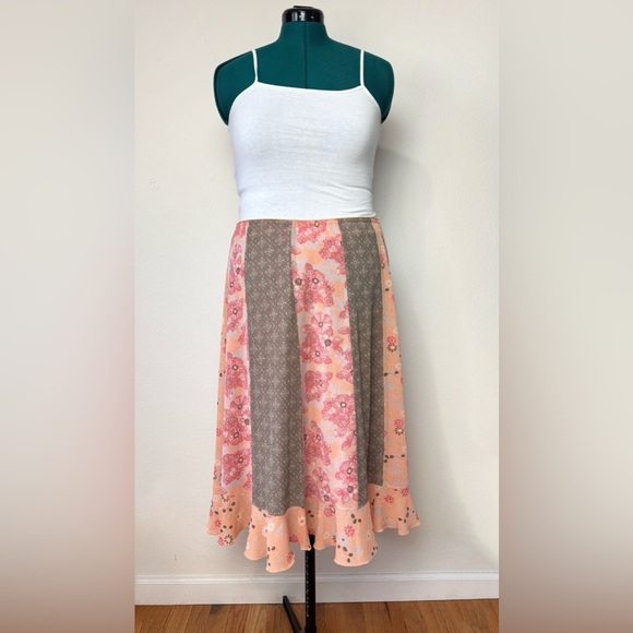 J. Jill Dresses & Skirts - J Jill Womens Patchwork Skirt Large Coral Pink Flowy Prariecore Bohemian Whimsy